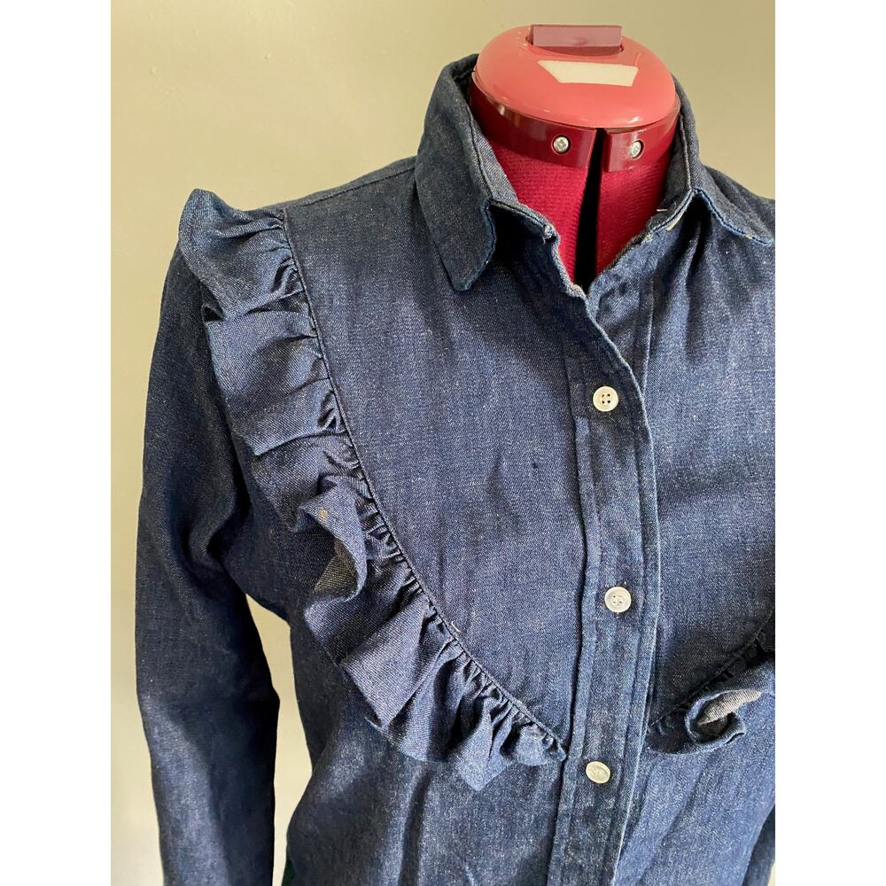Lee Chambray button down ruffle front dark wash 1… - image 2